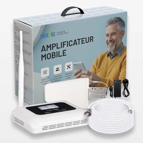 Nikrans Amplificateur 4G/5G – Bande 1 (2100 MHz) – Répéteur Réseau 4G pour Maison ou Bureau Jusqu’à 150 m² – Compatible Orange, SFR, Bouygues, Free etc. – Certifié CE & RoHS – Multi-Appareils