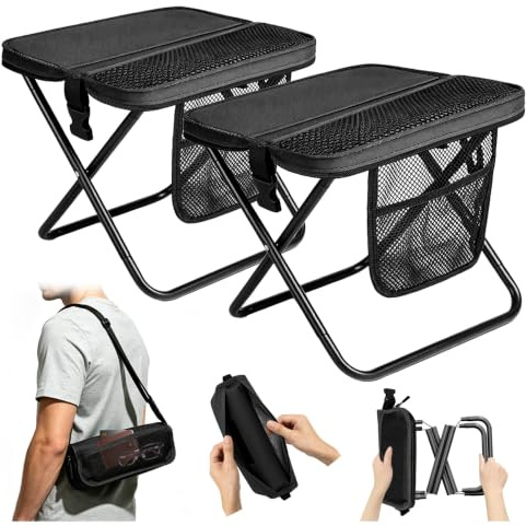 TZEKING 2PCS Sgabello Pieghevole Portatile 31x28x30cm, Sgabello da Campeggio Leggero con Borsa Portaoggetti, Mini Sedia Pieghevole Resistente 120kg per Pesca, Escursioni, Viaggi, Spiaggia