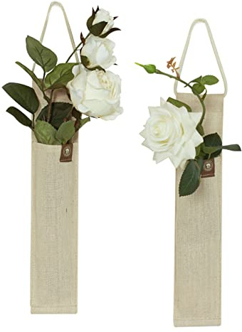 SNAIL GARDEN 2-Pack Lightweight Linen Wall Hanging Vases, 12.5” Wall Hanging Vases for Artificial Flowers, Fabric Flower Vase Decor for Living Room, Bedroom, Office