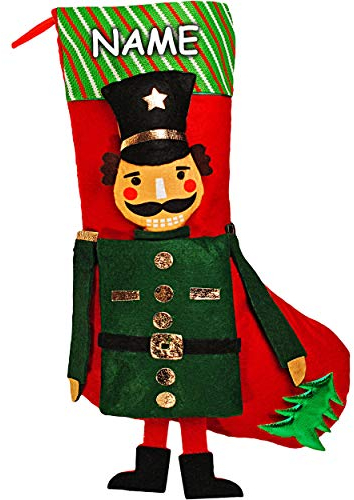 alles-meine.de GmbH 10 Stück XL - Weihnachtssocken & Filzstrümpfe - inkl. Name - 3D Effekt - 47 cm - Nussknacker - zum Aufhängen - Nikolausstiefel - Nikolausstrümpfe/Weihnach..
