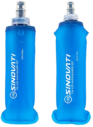 SINOVATI® TPU Faltbare Trinkflaschen, Soft Flask, Wasserflasche BPA-Frei Sportflasche für Trinkrucksack, Fahrrad, Wandern,Joggen,Camping und Klettern (Blau, 250ml + 500ml)