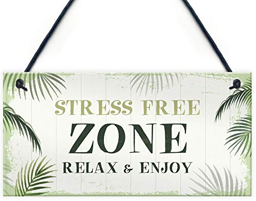 RED OCEAN Letrero de zona sin estrés Shabby Chic con placa de bañera de hidromasaje, cobertizo de jardín, casa de verano