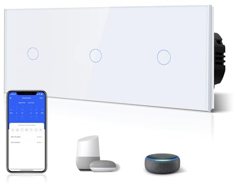 BSEED Smart Lichtschalter(Neutralleiter Erforderlich) Drei 1 Fach Weiß | WLAN Touch Lichtschalter WIfI Schalter aus Glas Alexa und Google Home Work mit Tuya