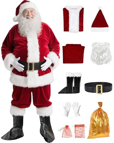 UDYR Santa Claus Costume for Men - Adult Santa Costume - Professional Santa Suit Deluxe Santa Outfit for Christmas Party