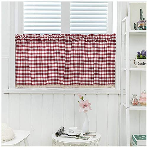 DAIHAN Tendine della Finestra a Vetro con Merletto, Tenda per mantovana motivo a quadretti, Decorazione per Cucina Balcone Camera Parete,Vino rosso,74x61cm(29x24)(1 Pannello)