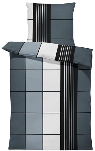 one-home Bettwäsche Mikrofaser Garnitur Bettbezug modern viele Muster mit Reißverschluss, Farbe:Kariert grau, Größe:2 teilig 135x200 cm