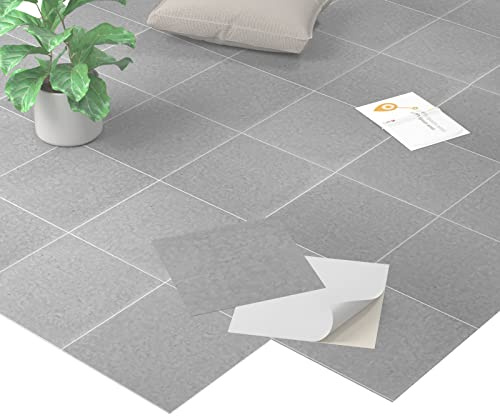 Homease PVC Bodenbelag Selbstklebende Marmoreffekt Vinylboden, Rutschfeste Wasserdichte Schneidbar Fliesenoptik Bodenfliesen für Küche Wohnzimmer Balkon, Matt Grau 20 Fliesen 1.8m²