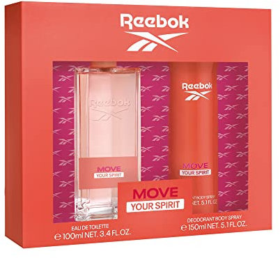 Reebok Move Your Spirit Estuche Regalo Perfumes de Mujer Pack de 2 Piezas Eau de Toilette 100ml y Desodorante Body Spray 150ml con Vaporizador Set Fragancia Femenina, Floral y Afrutada Colonia Mujer