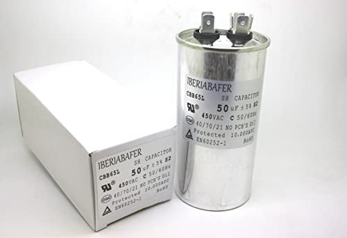 Iberiabafer Condensador Capacitor Premium CBB65 50uF 450V AC ±5% 40/70/21 50/60Hz Arranque y Funcionamiento para Aire Acondicionado - Lavadora - Bomba de Agua y Trituradora de Papel
