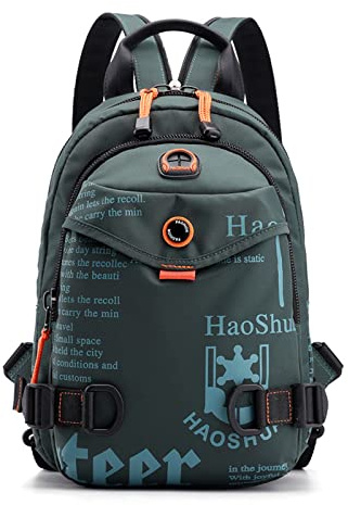 FANDARE Brusttasche Sling Bag Schulrucksack Sporttasche Herren Damen Schulranzen Umhängetaschen Crossover Rucksack Schultertasche Outdoor mit Kopfhörer-Loch & Abnehmbarer Schultergurt Dunkelgrün