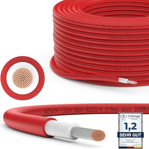 RedStar24 Premium Solarkabel 4mm² Rot - 10m - TÜV SÜD geprüft - UV-beständig, flexibel, Photovoltaik Kabel, PV Kabel, Solar Anschlusskabel für Solarpanel, Wechselrichter & Laderegler - langlebig