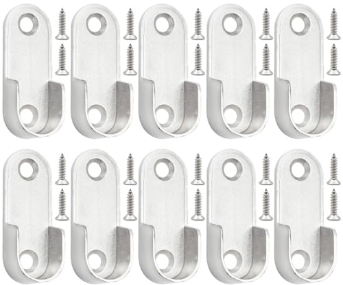 CEEYSEE 10 Stück Kleiderstange Schrank Metall Oval Garderoben Flansch Halterung Unterstützung mit 20 Stücke Schrauben Kleiderstangenhalter Flansch Sitz Halter für Wandmontage (YGGT)
