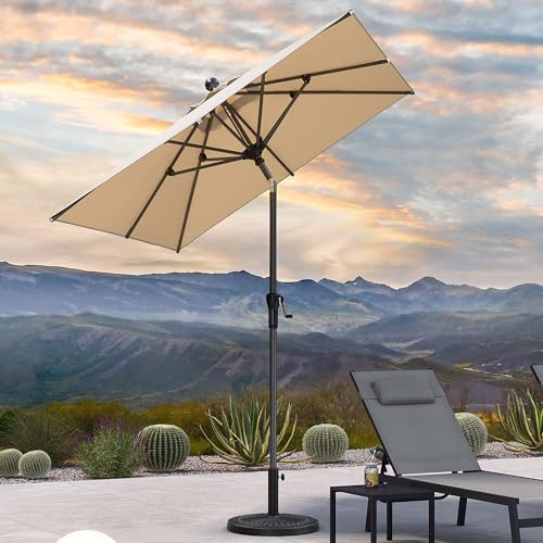 PURPLE LEAF Parasol de Jardin Exterieur Inclinable 180 x 180 cm avec Manivelle, Parasols avec 8 Baleines et Mât Central en Aluminium, Toile Protection UV pour Balcon Patio Terrasse, Beige