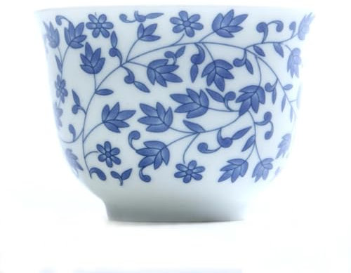 Taza de té de cerámica china de porcelana blanca y azul, 120 ml, 8 cm