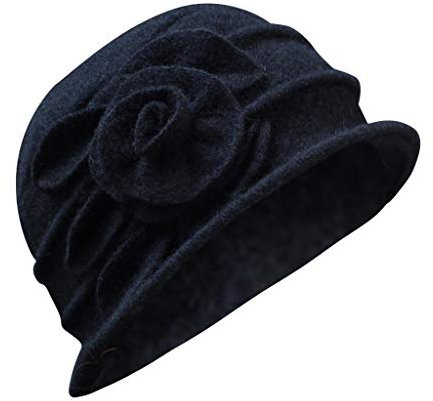 Générique 2024 AI – Eimer aus Wolle für Damen, elegant, Winterhut, Glocke, Damen, Vintage, Blume, Baseball Caps, kompatibel mit feinem Motorrad, Schwarz, One size
