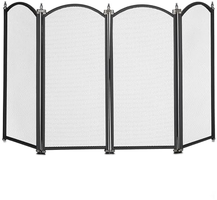 Relaxdays Griglia Parascintille, con 4 Pannelli, Protezione per Camino, Caminetto, HxL: 54x97,5 cm, in Metallo, Nero