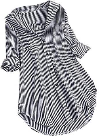 Camisas Mujer de Manga Larga,Moda Camisa de Rayas Solapa Casual Corte Suelto Blusas Tallas Grandes Camiseta Mujer Informal Holgada Camisas Multicolor Basica Shirt Primavera Verano 2024