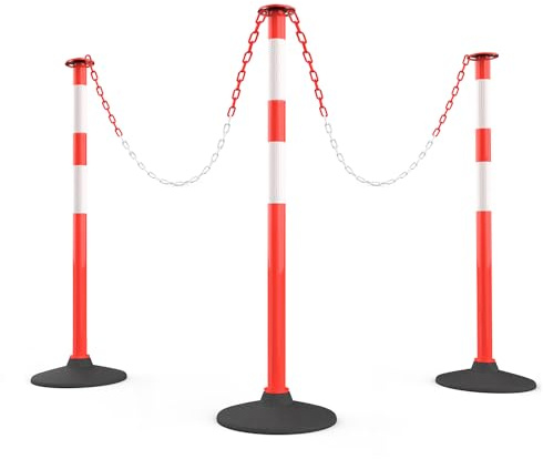 RoadHero 3 Pack Traffic Delineator Post with Weighted Rubber Base, Portable Orange Safety Barrier Posts Cones with 5 FT Plastic Chain and Reflective Collars for Parking Lots,Construction Events