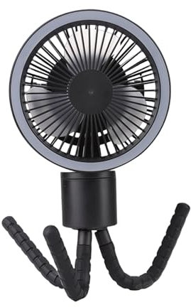 Ventilatore portatile da campeggio con luce LED, batteria da 4000 mAh, durata 4-12 ore, con gancio, rotazione automatica a 360°, ventilatore ricaricabile, ventilatore da tenda per picnic, barbecue,