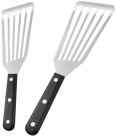 2 Pieces Stainless Steel Slotted BBQ Shovel Professional Fish Spatula Handle Stainless Steel Fish Slice Non Stick Frying Spatula for Cooking