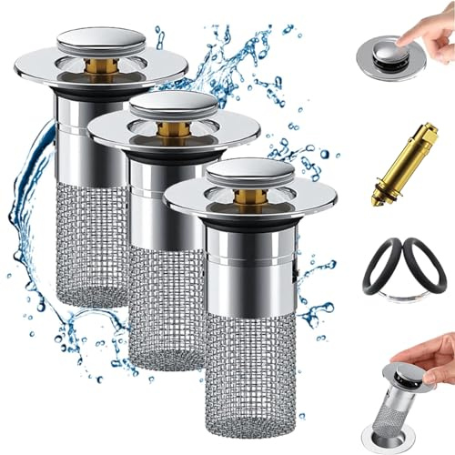 3pcs rheinwing abflusssieb,Drain Magic stöpsel,falkeco abflusssieb,Double Layer Filtration Abfluss,Abflussstopfen Mit Haarsieb,Stainless Steel Floor Drain Filter
