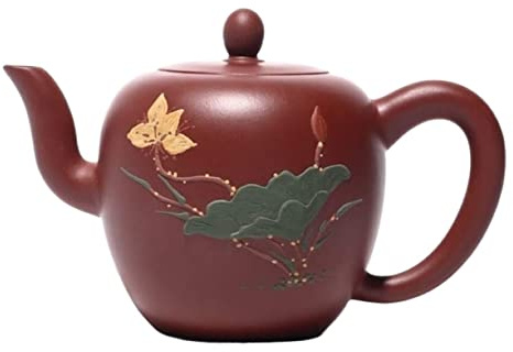 Tetera Marroqui Tetera de 9,6 oz/0,285 l, tetera de bermellón púrpura, tetera de arcilla morada con flor de loto pintada a mano Tetera Turca