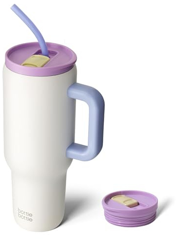 BOTTLE BOTTLE Tasse isotherme 1200 ml, Mug avec paille et poignée, Tasse avec paille sous vide en acier inoxydable pour cadeaux, fêtes, bureau, Café (yaourt)