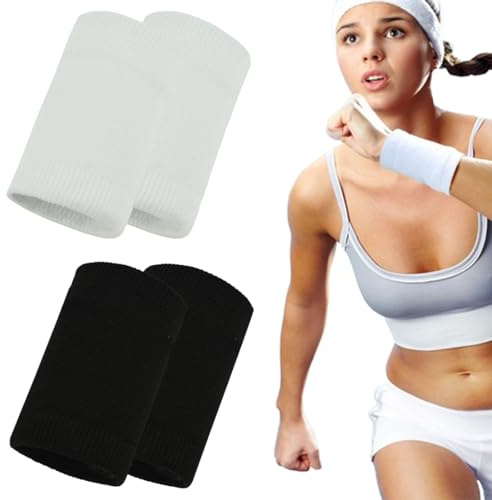 Reccisokz 4 Pièces Menottes De Tennis,Bracelet De Sport Sportif avec Menottes,Menottes De Gym pour Hommes Et Femmes,Bracelet De Sport Doux en Coton Épaissi,Basket-Ball Gym Fitness Tennis