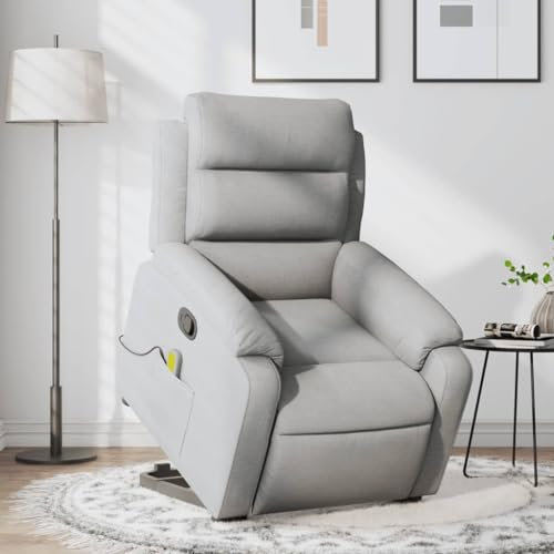 Homgoday Massagesessel mit Aufstehhilfe, Aufstehsessel, Fernsehsessel, Relaxsessel mit Liegefunktion, Ruhesessel Liegesessel TV Sessel, für Wohnzimmer Hellgrau Stoff