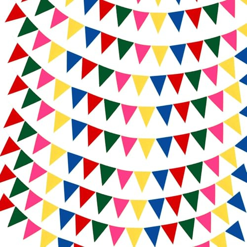 Cosymate 80M Wimpelkette Outdoor Wetterfest, Beidseitig Stoff Bunt Girlande Banner Fahne für Klassenzimmer Deko, Schulfest, Hochzeit, Festival, Party