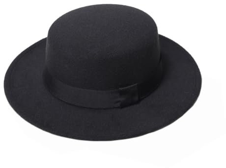 VASANA Unisex Filzhut mit breiter Krempe, klassischer flacher Hut mit einfachem quadratischem Band, Panamahut, Trilby, Kirche, Derby-Kappe für Performance, Party, Show, Cosplay, Hochzeit, Alltag, B, M