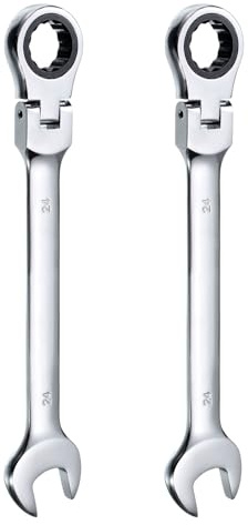 sourcing map 2 llaves de trinquete de cabeza flexible de 24 mm, cabeza giratoria de 180°, llaves combinadas de trinquete métricas, 72 dientes, acero al cromo vanadio, trinquete de extremo abierto para