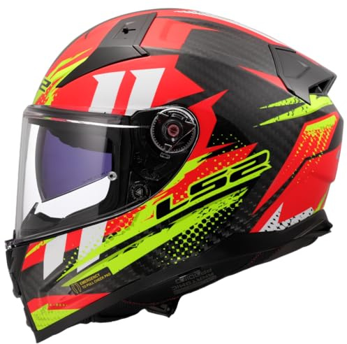 LS2, Integraler Motorradhelm VECTOR II CARBON TANTIC Red H-V Yellow, M | Beschlaghemmend