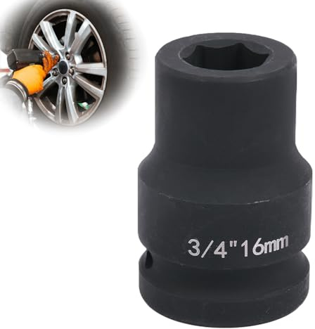 Deep 6-Point Impact Socket 3/4 Drive 16mm,Chrome Molybdenum Steel, Anti-Rust Metric Hex Socket for Car Repairs and Impact Wrench