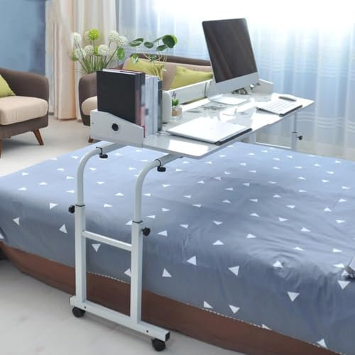 YHKJLYH Laptop-Betttisch, Home-Office-Arbeitstisch, Arbeitsplatz, Gaming-Tisch, Überbetttisch, höhenverstellbar, tragbarer Schreibtisch, Serviertablett (Farbe: Weiß)