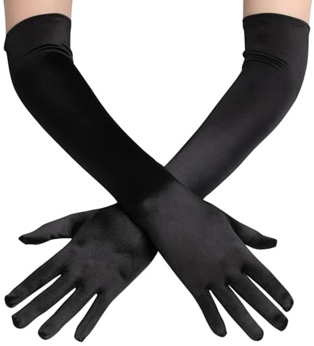 Jidyllic Long gloves Noir,Gants Longs Femme Gant Long Satin Long Gant de Soirée Satin Coude Gant pour Festival Costumée Danse Soirée Opéra Mariage Fête