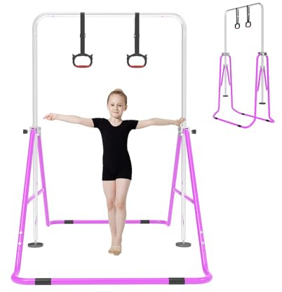 SportBob Gymnastics Bar, Adjustable Height Folding Horizontal Bar with Gymnastic Rings for Home Boys Girls Gymnastics Equipment Juniors Gymnastic Training Bar