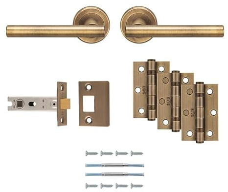 Carlisle Brass Faro Ultimate Door Pack, Antique Brass | Includes Pair of Handles, 3 Hinges, 3 Latch - UDP011AB/INTB