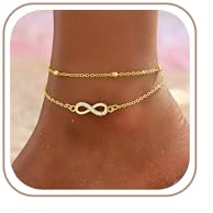Fußkettchen für Damen Silber 925/Gold Fussketten für Frauen Wasserfest Doppelte Herz Perlen Plättchen Twist Infinity Fußkette Boho Verstellbare Layered Sommer Strand Fußschmuck für Teenager Mädchen