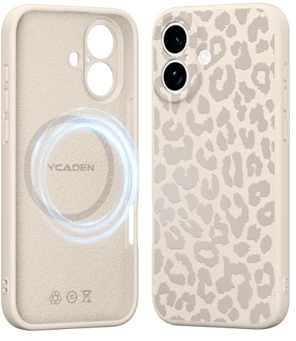 Saqmkil Handyhülle für iPhone 16 Hülle für Magsafe mit Leopard Muster | Aesthetic Beige Leo Motiv Mädchen Design Magnetische Case, Weich Flüssigem Silikon Stoßfeste Schutzhülle Cover 6,1