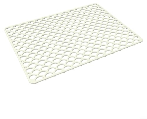 Lawnoval Tappetino protettivo in silicone per lavello da cucina, con fori di drenaggio, fondo antiscivolo, resistente al calore, lavabile in lavastoviglie, per scarico centrale lavello grigio (bianco