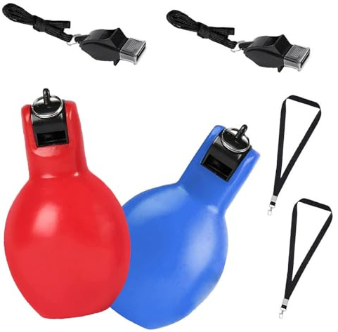 Esforzarse 2 Pezzi Fischietto a Mano, Fischietto a Mano con 2 Fischietti Sportivi in Acciaio Inox, Fischietti a Mano per Arbitro Fischietto Manuale, Fischietto di Emergenza con Cordino(Rosso,Blu)