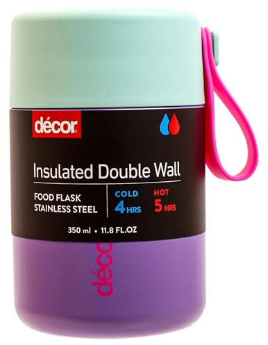 Décor 350ml Kids Insulated Food Flask - Double Wall Stainless Steel Container with Wide Opening, Airtight Leakproof Lid, 4h Hot / 9h Cold - Purple