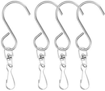PATIKIL 85mm Swivel Hooks Clips for Wind Spinners, 4Pcs Stainless Steel 360 Degree Windsock Supplies Wind Chime Hanger for Windsock Bird Feeder Party Garden Bells, Silver