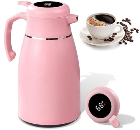 Pichet isotherme en acier inoxydable de 1 l - Double paroi d'isolation sous vide - Carafes pour boissons chaudes et froides - Rose