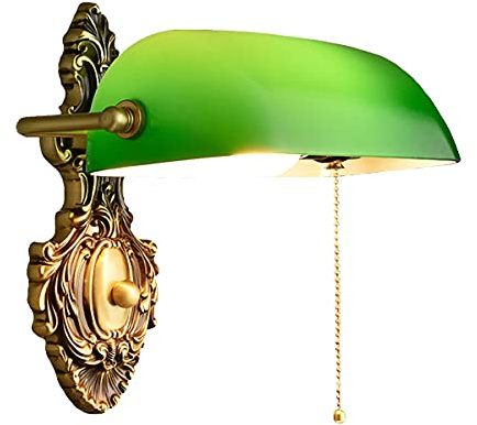 WXKAGF Lampada da parete vintage da banchiere verde con paralume in vetro tradizionale lampada da banchiere con effetto decorativo, applique E27 per camera da letto antica con illuminazione regolabile