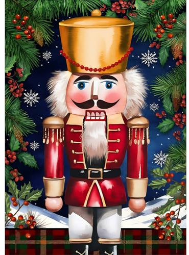 NAIMOER Kit per pittura con diamanti natalizi per adulti, fai da te con scritta Happy New Year, con motivo schiaccianoci, decorazione invernale su tela per rilassarsi, decorazione per la casa, 30 x