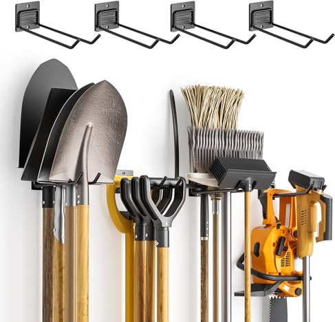 zacurter Garage Hooks for Garden Tool Storage – Wall Mount Utility Tools Hangers for Shed Organization – 8 Pack Heavy Duty Metal Garden Tool Rack for Hanging Shovels, Rakes & Farm Tools, Space Saving