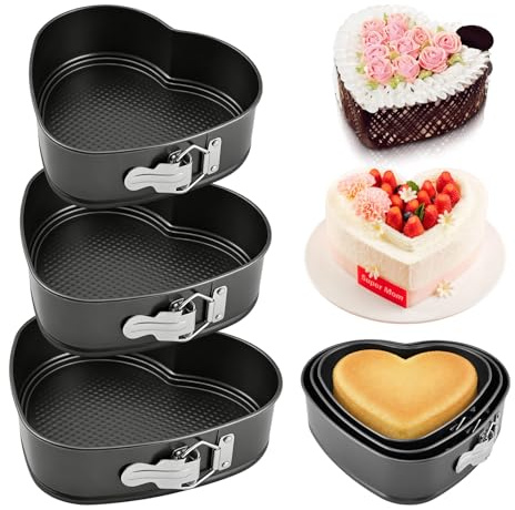 Waylenbo Set of 3 Springform Cake Tins Heavy Duty, Double Layer Non-Stick Coating, Removable Base, Heavy Duty Carbon Steel, Perfect for Frozen Desserts - Oven Safe Bakeware (heart-shaped)