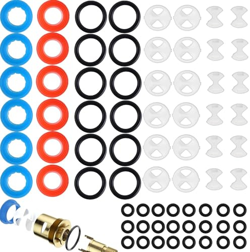 72PCS Tap Washers Kit with Ceramic Discs, Universal Tap Washers for Mixer Taps Assorted Uk, Multi-Size Silicone O-Rings & Leak-Proof Gaskets for Kitchens and Bathrooms Sink Faucets Leaking Tap Repair